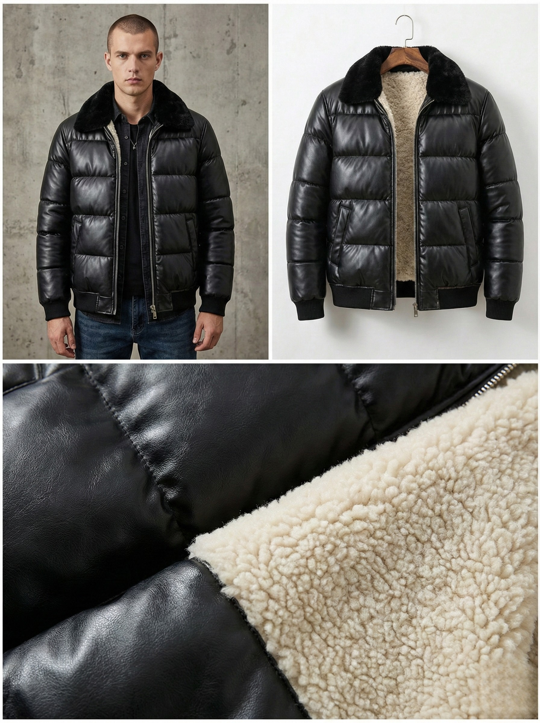 Chaqueta Bomber "Midnight Leather" | Edición Puffer & Interior Sherpa