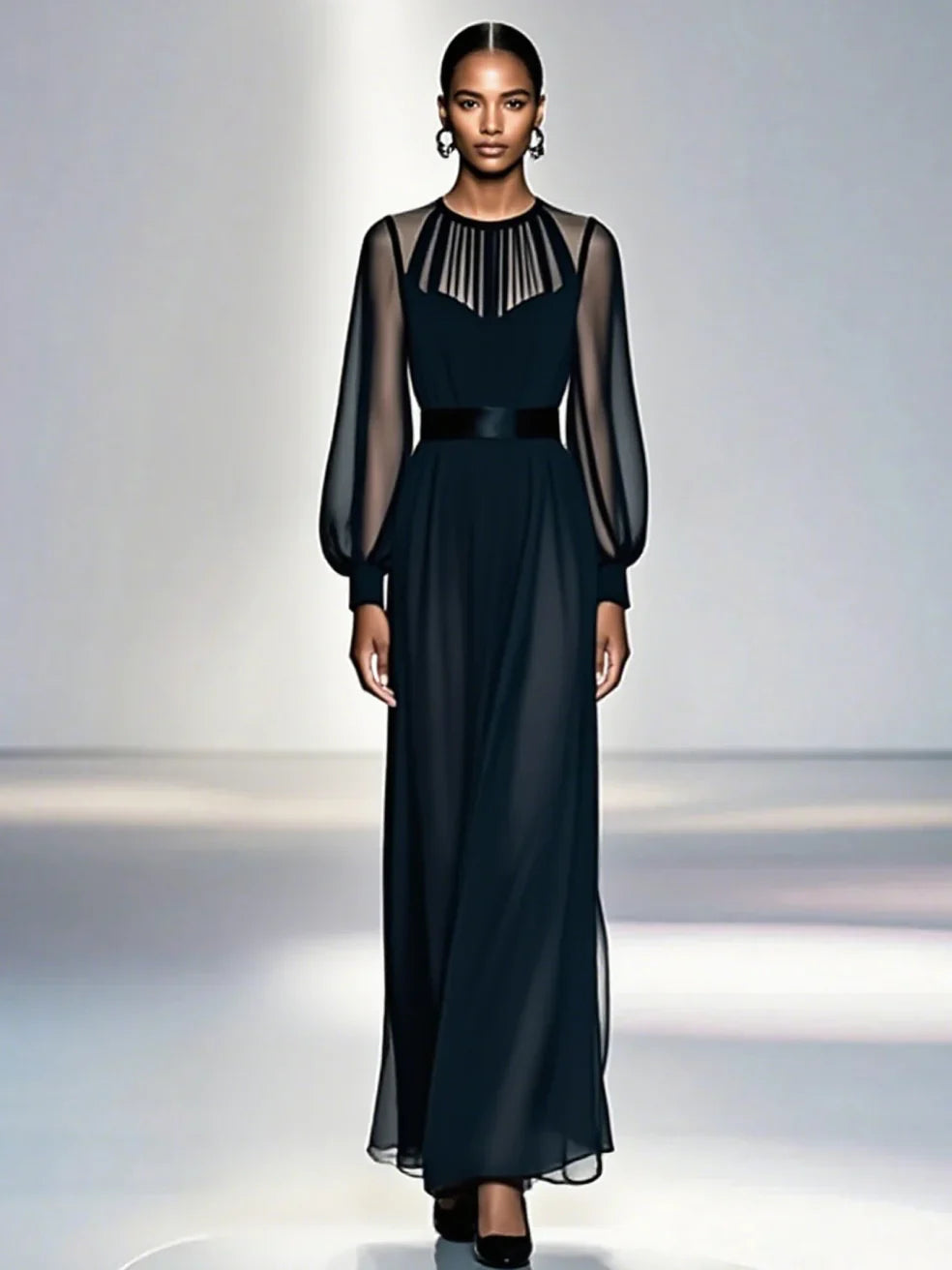 Vestido Elara | Edición "Midnight Ethereal" & Transparencias Plisadas